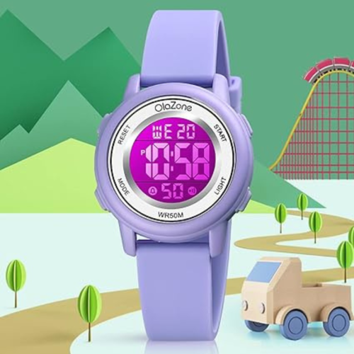 Kids Watch Girl Flower Shape Watch Novelty Cartoon Digital Watch 2 Pieces(Pink+Purple)