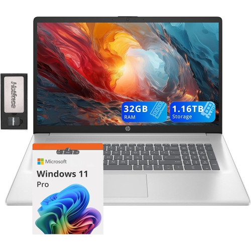 HP 17.3" FHD IPS Business Laptop, AMD Ryzen 5 7430U, 1.16TB Storage, 32GB RAM, AMD Radeon Graphics, HD Audio, Wi-Fi 6, Win 11 Pro, Silver