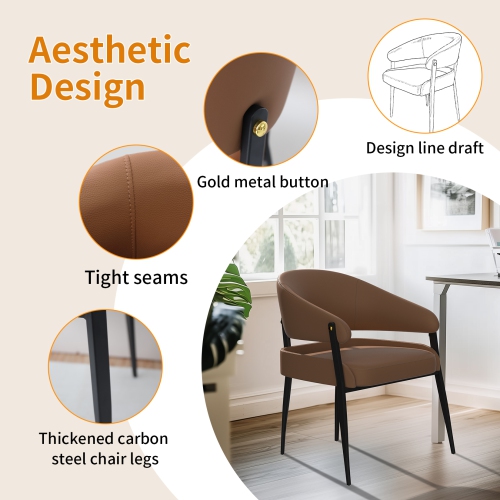 Luxury Dining Chairs: Set of 2 Leisure Dining Chairs Microfiber Leather Kitchen Chairs Occasional Chairs with Soft Backrest and Padded Seat for