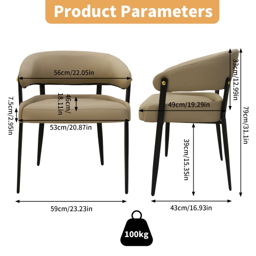 Luxury Dining Chairs: Set of 2 Leisure Dining Chairs Microfiber Leather Kitchen Chairs Occasional Chairs with Soft Backrest and Padded Seat for