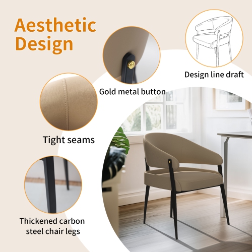 Luxury Dining Chairs: Set of 2 Leisure Dining Chairs Microfiber Leather Kitchen Chairs Occasional Chairs with Soft Backrest and Padded Seat for