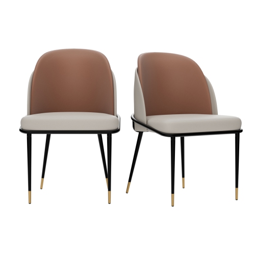 Upscale Two Toned Dining Chairs:Set of 2 Microfiber Leather Dining Chair with Breathable Sponge Cushion Antioxidant Metal Legs Soft Backrest for