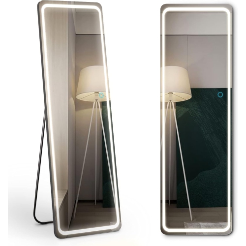 Vlrska Full Length Mirror with LED Lights, Full Body Mirror, Free Standing Floor Mirror, Wall Mounted Lighted Mirror, Light Up Mirror for Bedroom Liv