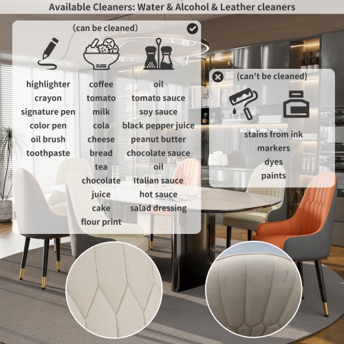 Upholstered Leather Dining Chairs:Set of 2 Luxury Dining Room Chair Living Room Accent Chairs with Softy Cushion Seat High Back Solid Legs for