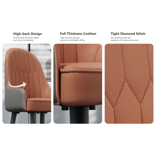 Upholstered Leather Dining Chairs:Set of 2 Luxury Dining Room Chair Living Room Accent Chairs with Softy Cushion Seat High Back Solid Legs for