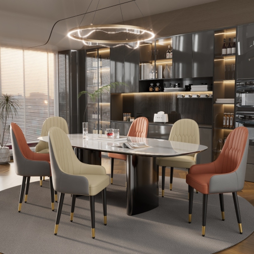 Upholstered Leather Dining Chairs:Set of 2 Luxury Dining Room Chair Living Room Accent Chairs with Softy Cushion Seat High Back Solid Legs for