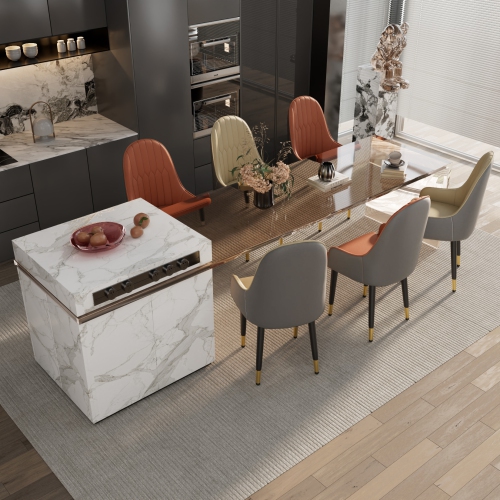 Upholstered Leather Dining Chairs:Set of 2 Luxury Dining Room Chair Living Room Accent Chairs with Softy Cushion Seat High Back Solid Legs for