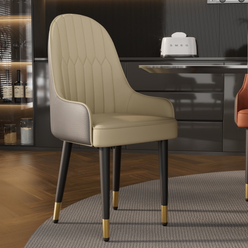 Upholstered Leather Dining Chairs:Set of 2 Luxury Dining Room Chair Living Room Accent Chairs with Softy Cushion Seat High Back Solid Legs for