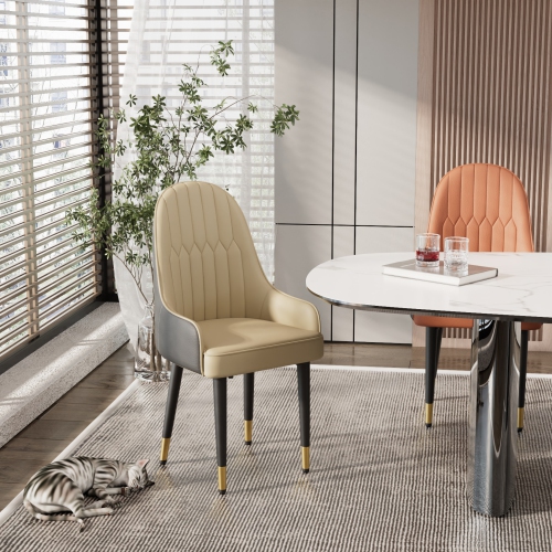 Upholstered Leather Dining Chairs:Set of 2 Luxury Dining Room Chair Living Room Accent Chairs with Softy Cushion Seat High Back Solid Legs for