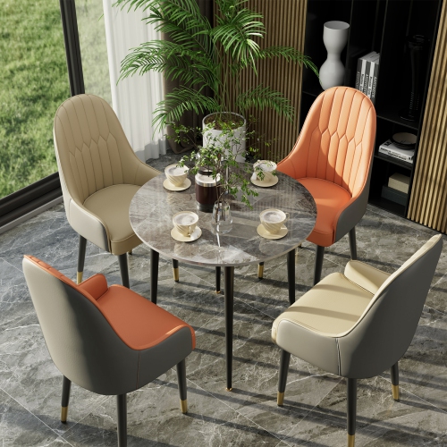 Upholstered Leather Dining Chairs:Set of 2 Luxury Dining Room Chair Living Room Accent Chairs with Softy Cushion Seat High Back Solid Legs for