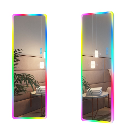 Vlrska RGB Full Length Mirror, Full Body Mirror with Lights, Wall Mounted Lighted Mirror, Over The Door Hanging Mirror, 14 LED Light+Dimmable Brightn