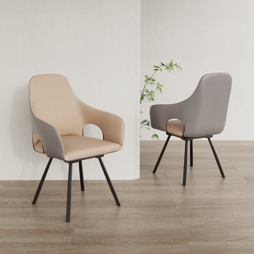 360 Swivel Upholstered Dining Chairs: Set of 2 Accent Chairs Microfiber Leather Leisure Side Chairs with Armrest for Kitchen,Dining,Living