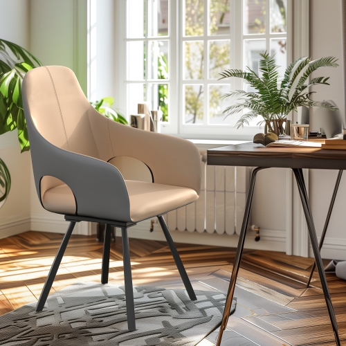 360 Swivel Upholstered Dining Chairs: Set of 2 Accent Chairs Microfiber Leather Leisure Side Chairs with Armrest for Kitchen,Dining,Living