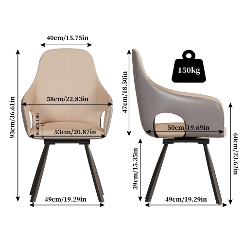 360 Swivel Upholstered Dining Chairs: Set of 2 Accent Chairs Microfiber Leather Leisure Side Chairs with Armrest for Kitchen,Dining,Living