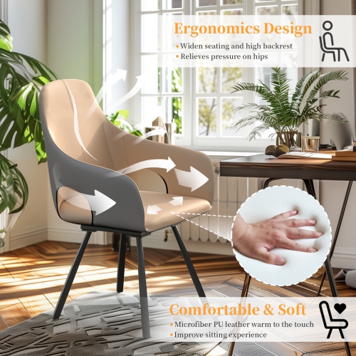 360 Swivel Upholstered Dining Chairs: Set of 2 Accent Chairs Microfiber Leather Leisure Side Chairs with Armrest for Kitchen,Dining,Living