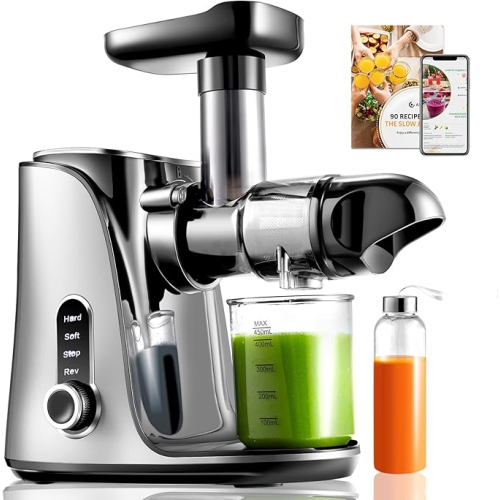 Slow Juicer with 2 Speed Modes,High Juicing Rate Cold Press Masticating Juicer,LED Display, BPA FREE,Anti-slip knob,one-botton disassemble