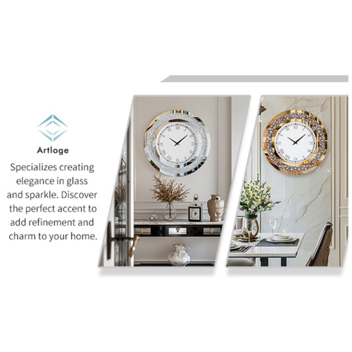 24 Inch Modern Luxury Crystal Diamond Mirrored Clock Glass Wall Bling Clock Home Decor Round Clock For Hallway, Living Room, Bedroom Tawny Tinted