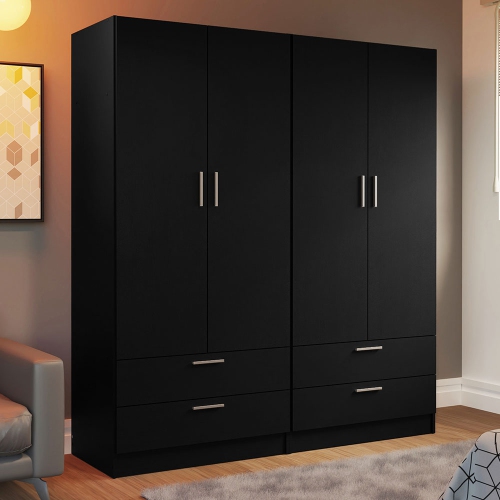 Madesa 4 Doors 4 Drawers Storage Cabinet Wardrobe with Shelves and Hanging Space 63"L Wooden Armoire Closet Organization Unit for Bedroom and Office