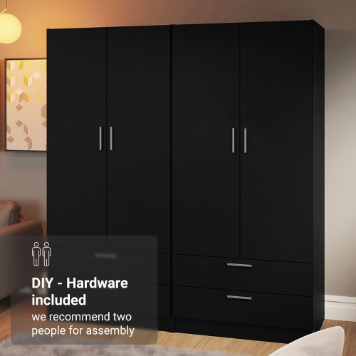 Madesa 4 Doors 4 Drawers Storage Cabinet Wardrobe with Shelves and Hanging Space 63"L Wooden Armoire Closet Organization Unit for Bedroom and Office