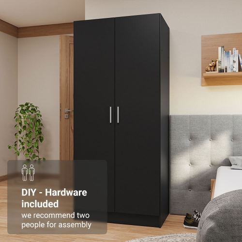 Madesa 2 Door Storage Cabinet with Ample Shelf Space 31"L Utility Armoire Closet Entryway and Bedroom Organization Unit - Black