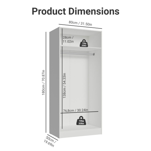 Madesa 2 Door Storage Cabinet with Ample Shelf Space 31"L Utility Armoire Closet Entryway and Bedroom Organization Unit - White
