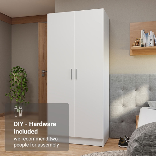 Madesa 2 Door Storage Cabinet with Ample Shelf Space 31"L Utility Armoire Closet Entryway and Bedroom Organization Unit - White