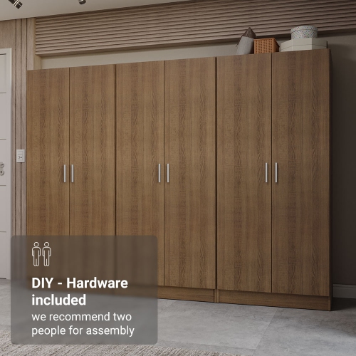 Madesa 6 Doors Storage Cabinet with Ample Shelves Space 94"L Utility Armoire Closet Entryway and Bedroom Organization Unit - Rustic