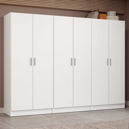 Madesa 6 Doors Storage Cabinet with Ample Shelves Space 94"L Utility Armoire Closet Entryway and Bedroom Organization Unit - White