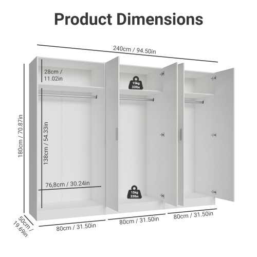 Madesa 6 Doors Storage Cabinet with Ample Shelves Space 94"L Utility Armoire Closet Entryway and Bedroom Organization Unit - White