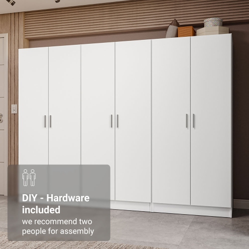 Madesa 6 Doors Storage Cabinet with Ample Shelves Space 94"L Utility Armoire Closet Entryway and Bedroom Organization Unit - White