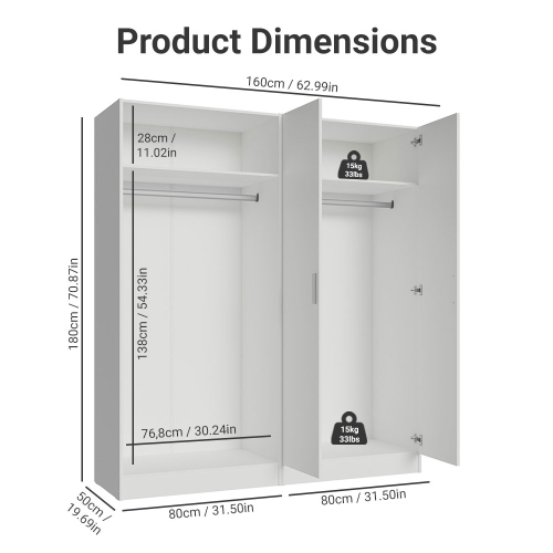 Madesa 4 Doors Storage Cabinet with Ample Shelves Space 63"L Utility Armoire Closet Entryway and Bedroom Organization Unit - White