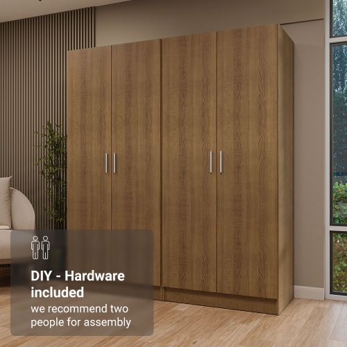 Madesa 4 Doors Storage Cabinet with Ample Shelves Space 63"L Utility Armoire Closet Entryway and Bedroom Organization Unit - Rustic