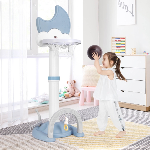 Costway 4-in-1 Toddlers Basketball Hoop with Basketball Soccer Golf and Ring Toss Game