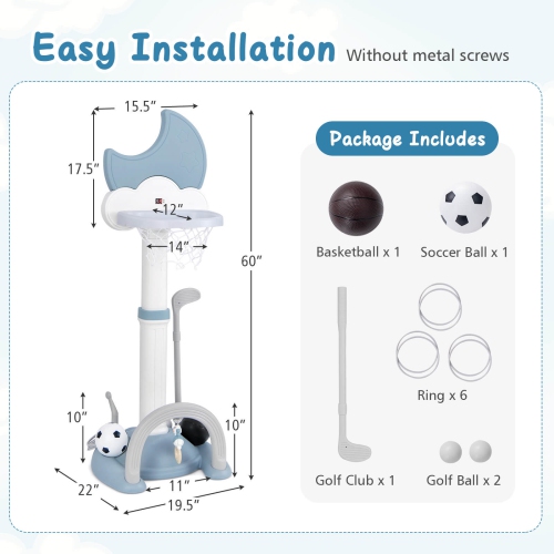 Costway 4-in-1 Toddlers Basketball Hoop with Basketball Soccer Golf and Ring Toss Game