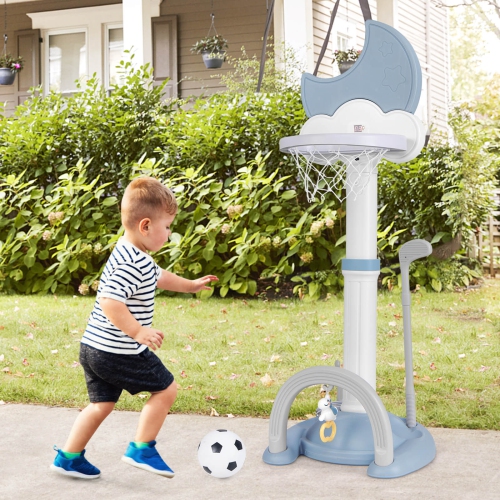 Costway 4-in-1 Toddlers Basketball Hoop with Basketball Soccer Golf and Ring Toss Game