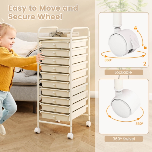 Costway 10 Drawer Rolling Storage Cart Scrapbook Paper Office School Organizer