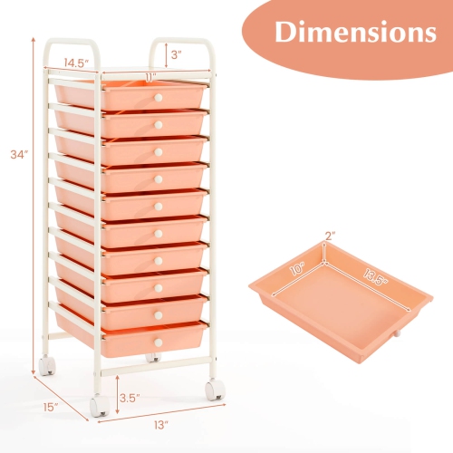 Costway 10 Drawer Rolling Storage Cart Scrapbook Paper Office School Organizer