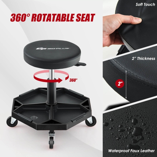 Tabouret robuste à roulettes à hauteur réglable avec plateau à outils de Costway, capacité de 330 LB