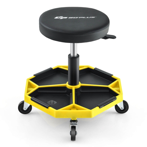Costway Heavy Duty Adjustable Height Rolling Stool with Tool Tray Storage 330 LBS Capacity
