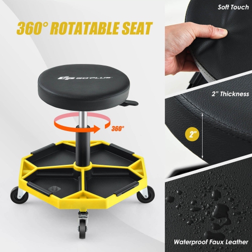 Tabouret robuste à roulettes à hauteur réglable avec plateau à outils de Costway, capacité de 330 LB