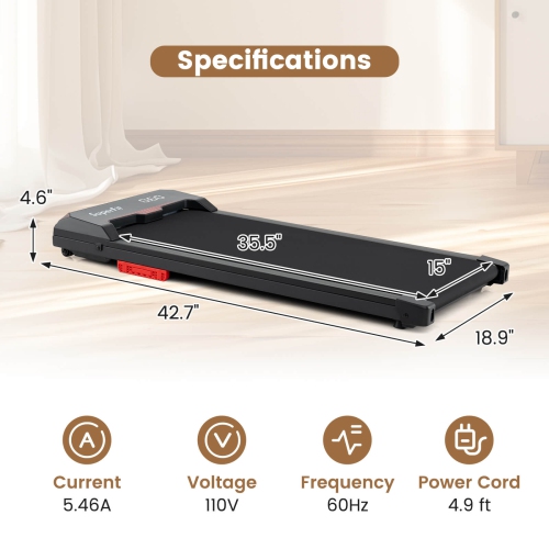 Superfit Walking Pad 2.5HP Under Desk Treadmill with Remote Control APP-Enabled for Home