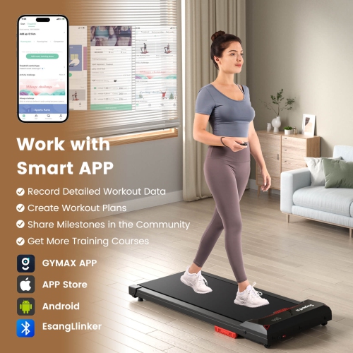 Superfit Walking Pad 2.5HP Under Desk Treadmill with Remote Control APP-Enabled for Home