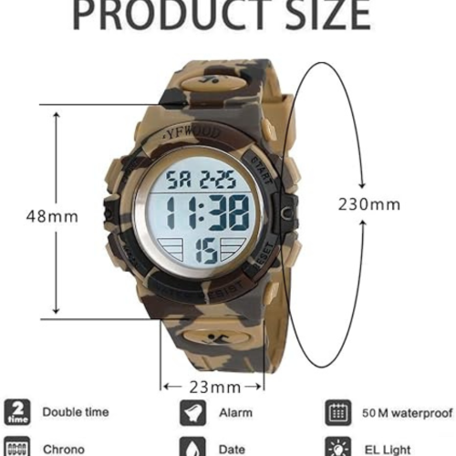 YFWOOD Kids Digital Watch Waterproof Outdoor Watches Children Casual Electronic Analog Quartz Wrist Watches with Silicone Band Luminous Alarm