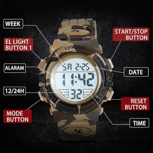 YFWOOD Kids Digital Watch Waterproof Outdoor Watches Children Casual Electronic Analog Quartz Wrist Watches with Silicone Band Luminous Alarm