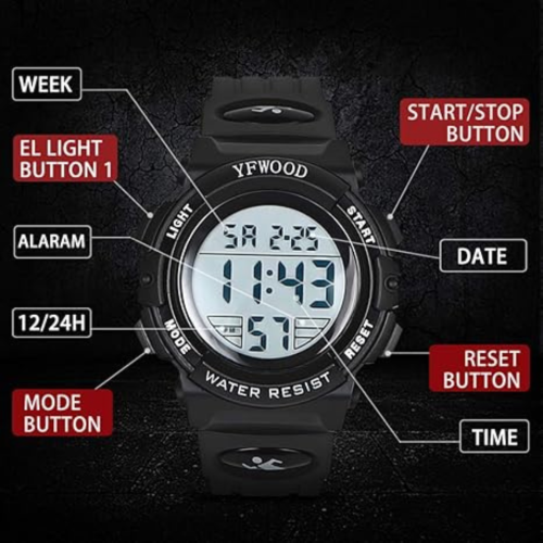 YFWOOD Kids Digital Watch Waterproof Outdoor Watches Children Casual Electronic Analog Quartz Wrist Watches with Silicone Band Luminous Alarm