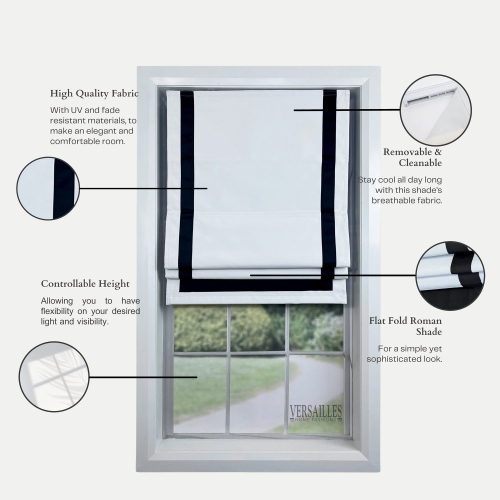 Versailles – Abat-jour romain sans cordon, collection Valentina, tissu assombrissant, 30 x 63 po, noir