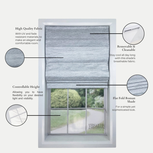 Versailles – Abat-jour romain sans cordon, collection César, tissu assombrissant, 38 x 63 po, gris pâle