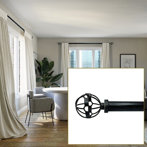 Versailles - Esencial Atlas Curtain Rod Set, Adjustable Length From 36" to 72", Black