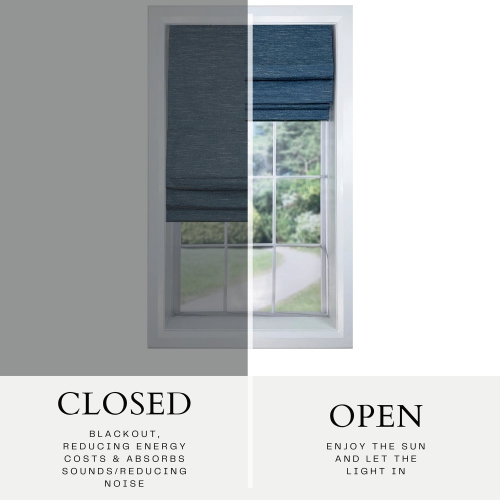 Versailles – Abat-jour romain sans cordon, collection César, tissu assombrissant, 30 x 63 po, bleu