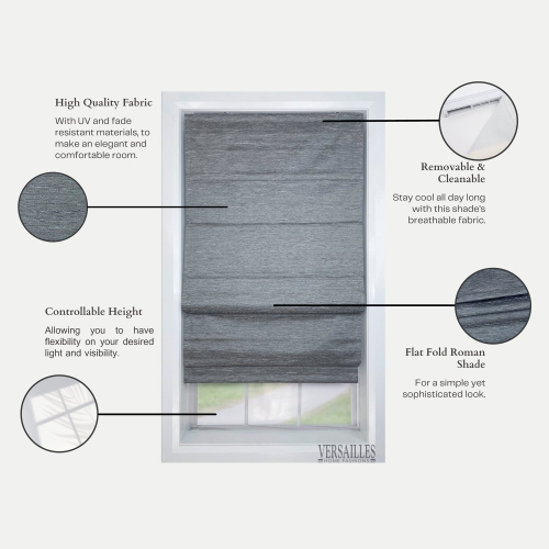 Versailles – Abat-jour romain sans cordon, collection César, tissu assombrissant, 36 x 63 po, gris foncé